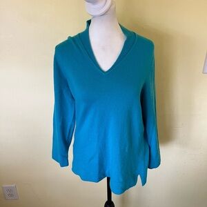 Jones New York Collection Cashmere Teal V-Neck Sweater Size Large